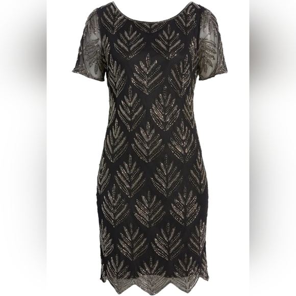 Pisarro Nights Black Beaded Cocktail Embellished Sheath Dress Size 12 - Picture 5 of 14